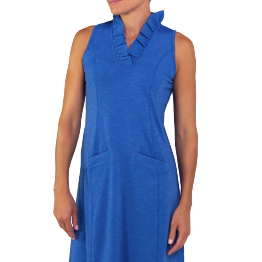 JoFit Millie Golf Dress w/ shorts in Blue XL ruffle collar - Athleisure